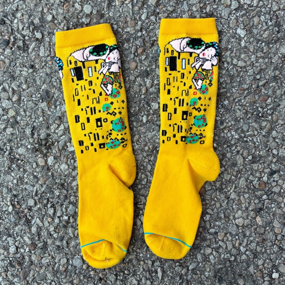 Gustav Klimt The Kiss Art Socks Yellow Crew Length Graphic Print Masterpiece